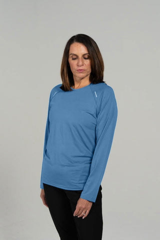 Alyth Active Alive Unleashed Long Sleeve in Light Aegean Blue - Women's Workout Long Sleeve Top Back View
