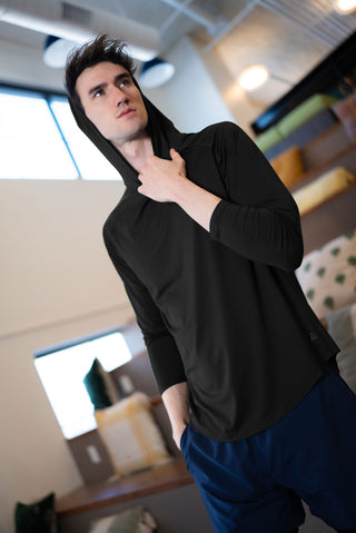 Alyth Active Brilliant V2 Hooded Long Sleeve in Navy - Women's Training Hoodie Side View