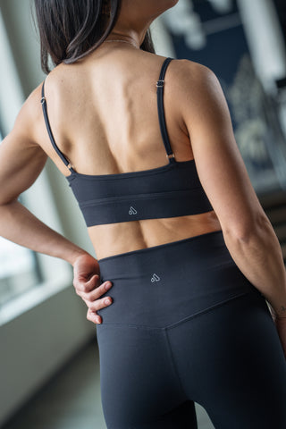 Alyth Active Brushed Attain Sports Bra in Black - Women's Athletic Sports Bra Front View