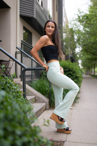 Alyth Active Brushed Mindset Flare Legging in Bordeaux - Women's Yoga Leggings Detail View