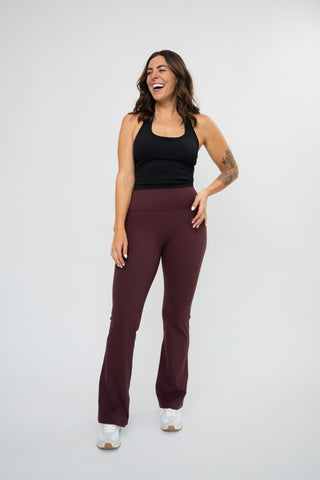Alyth Active Brushed Mindset Flare Legging in Bordeaux - Women's Yoga Leggings Front View