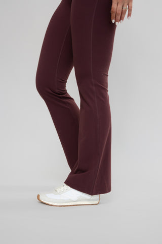 Alyth Active Brushed Mindset Flare Legging in Bordeaux - Women's Yoga Leggings Side View