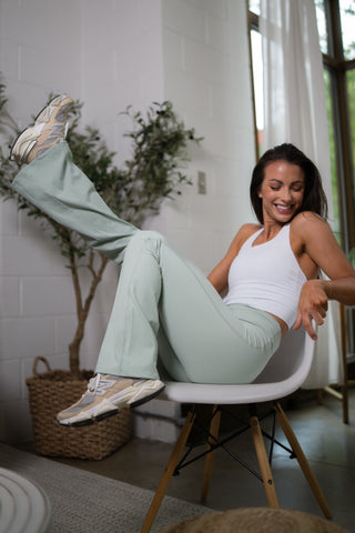 Alyth Active Brushed Mindset Flare Legging in Light Mint - Women's Yoga Leggings Front View