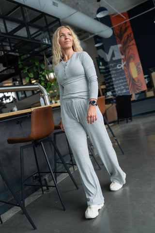 Alyth Active Calm Feather-Soft Long Sleeve in Miststone - Women's Lounge Long Sleeve Top Side View