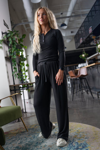 Alyth Active Calm Feather-Soft Lounge Pant in Black - Women's Lounge Pants Back View