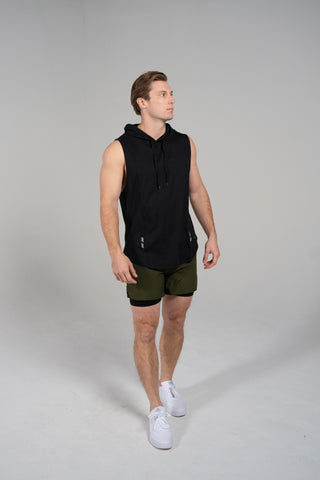 Alyth Active Determined Hooded Sleeveless in Dark Grey - Women's Workout Hoodie Back View