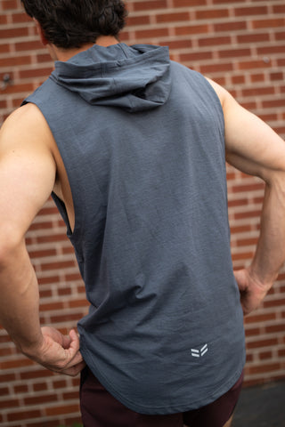 Alyth Active Determined Hooded Sleeveless in Dark Grey - Women's Workout Hoodie Front View
