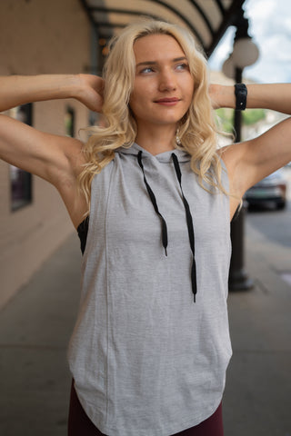 Alyth Active Determined Hooded Sleeveless in White - Women's Workout Hoodie Back View
