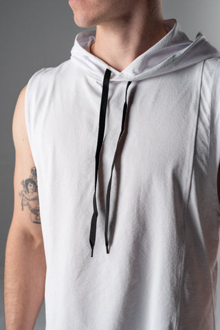 Alyth Active Determined Hooded Sleeveless in White - Women's Workout Hoodie Back View