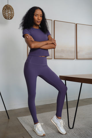 Alyth Active Dynamic Devoted Lite Legging in Ironwine - Women's Workout Leggings Detail View