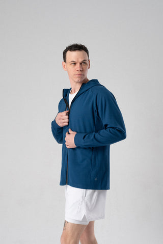 Alyth Active Fierce Hooded Jacket in Cobalt Blue - Women's Running Hoodie Detail View