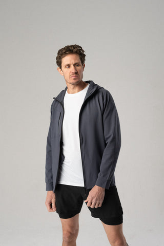 Alyth Active Fierce Hooded Jacket in Dark Grey - Women's Running Hoodie Detail View