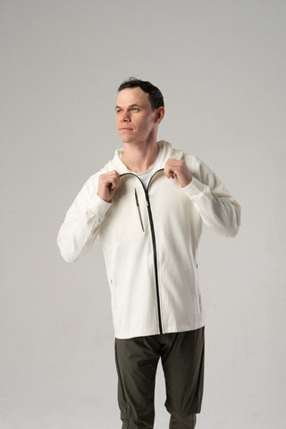 Alyth Active Fierce Hooded Jacket in White - Women's Running Hoodie Back View