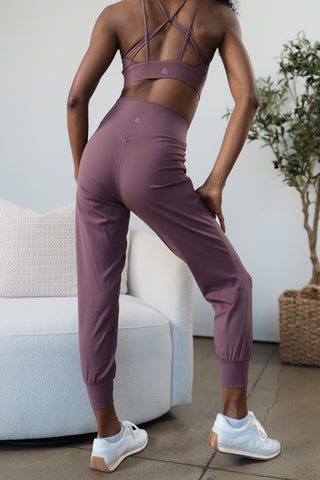 Alyth Active Gravity Resilient Jogger in Dark Mauve - Women's Yoga Joggers Back View