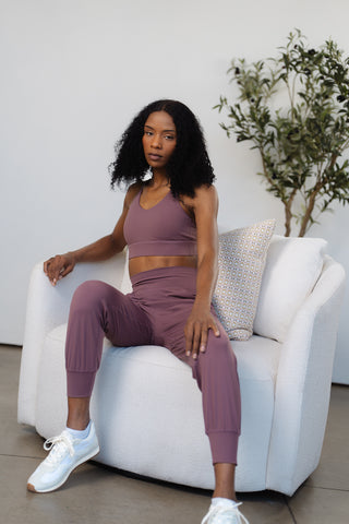 Alyth Active Gravity Resilient Jogger in Dark Mauve - Women's Yoga Joggers Side View