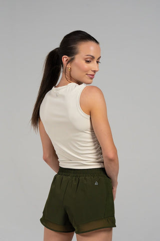Alyth Active Gravity Soaring Tank in Muslin - Women's Workout Tank Top Back View