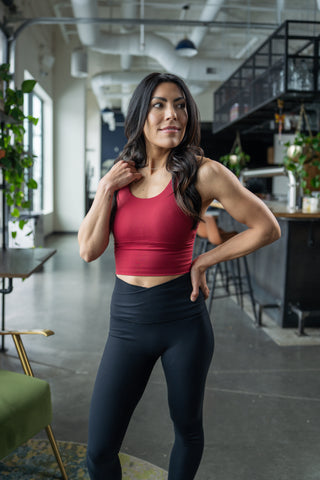 Alyth Active Rebellious Crop Bra in Deep Red - Women's Athletic Sports Bra Front View