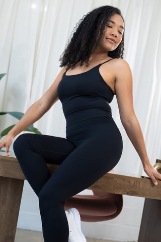 Alyth Active Serene Determination Built-In Tank in Black - Women's Workout Tank Top Detail View
