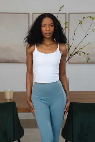 Alyth Active Serene Determination Built-In Tank in White - Women's Workout Tank Top Front View