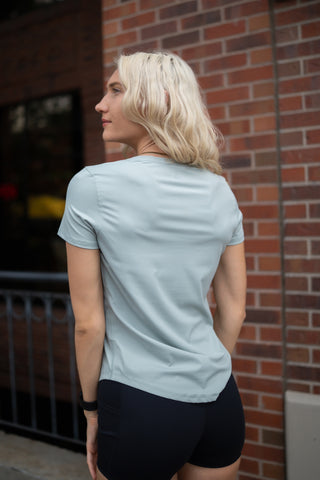 Alyth Active Serene Soft Authentic V1 Tee in Cloud Mint - Women's Workout T-Shirt Front View