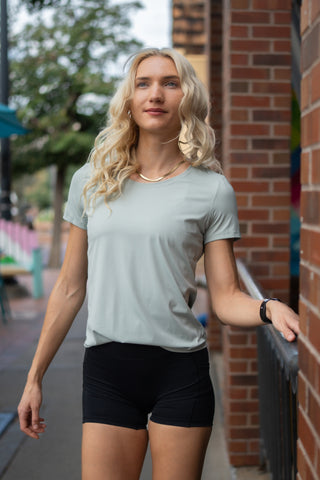 Alyth Active Serene Soft Authentic V1 Tee in White - Women's Workout T-Shirt Side View