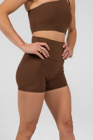 Alyth Active Serene Transform Short in Mocha - Women's Athletic Shorts Detail View