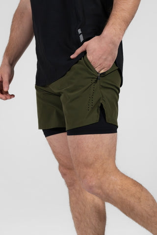 Alyth Active Worthy Liner Shorts in Dark Moss - Women's Workout Shorts Front View