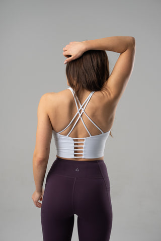 Alyth Active Rebellious Crop Bra in Oatmeal - Women's Athletic Sports Bra Side View